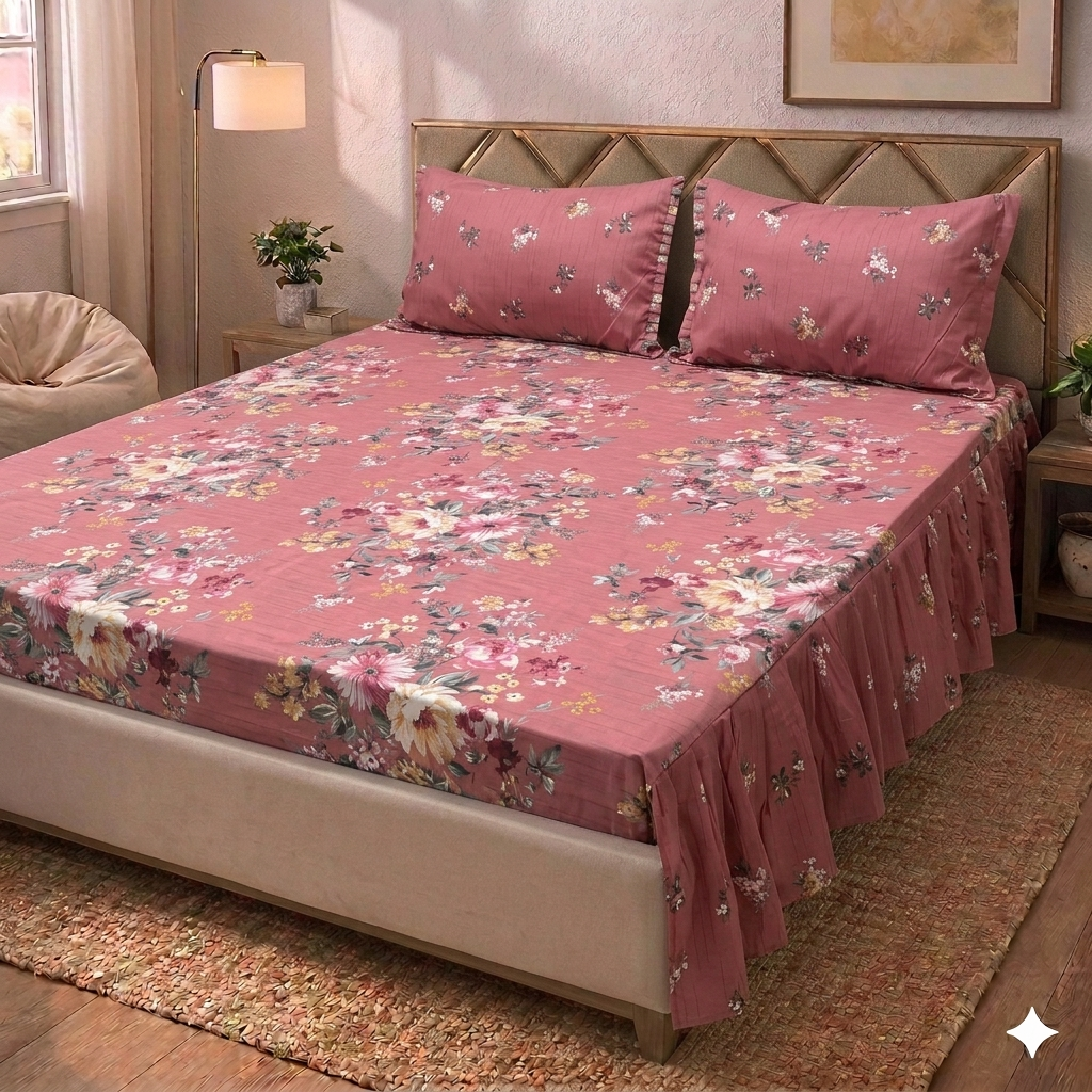 Smooth Pink - Two Sided Frill Bedsheet