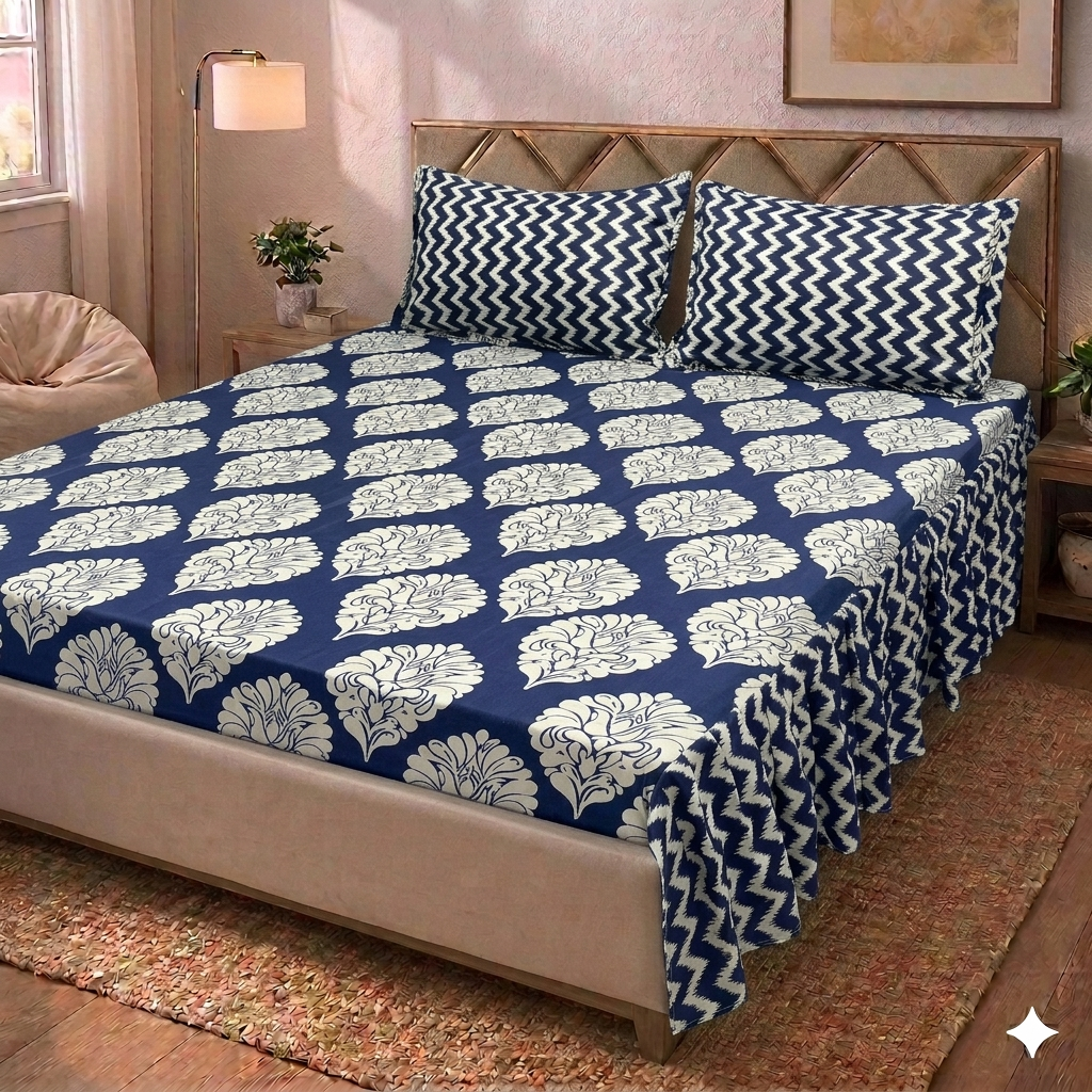 Boss Blue - Two Sided Frill Bedsheet